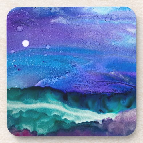 Dreamy Abstract Landscape Purples Coaster Set