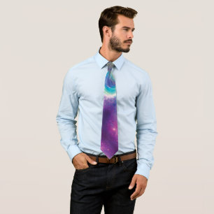 Dreamy Abstract Liquid Rainbow Swirls Cosmos Stars Neck Tie