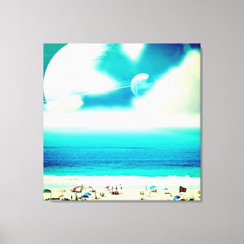 Dreamy abstract ocean beach and space planets canvas print