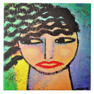 Dreamy Abstract Portrait of a Woman Ceramic Tile