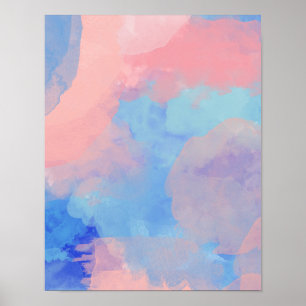 Dreamy Abstract Watercolor Clouds in Blue and Pink Poster