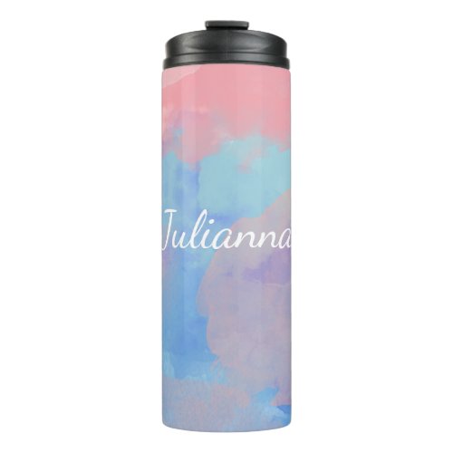 Dreamy Abstract Watercolor Clouds in Blue and Pink Thermal Tumbler