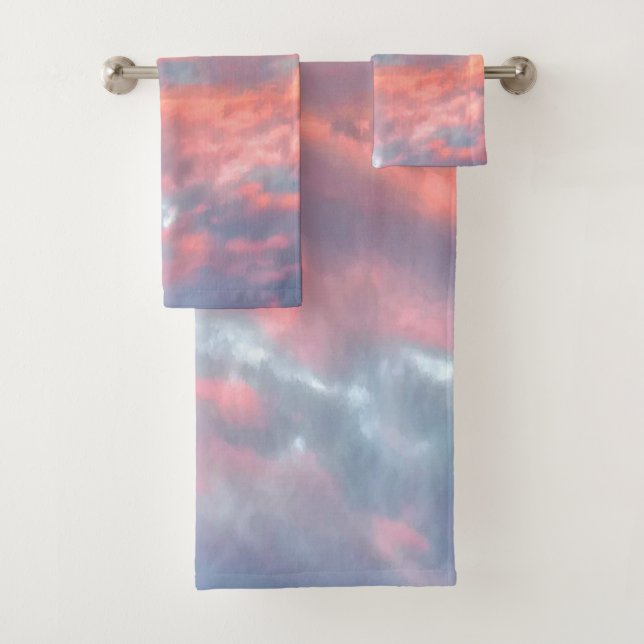 Dreamy Aesthetic Sunset Clouds Bath Towel Set (Insitu)