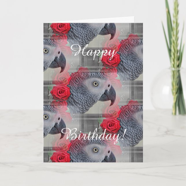 Dreamy African Grey with Red Roses Card (Front)