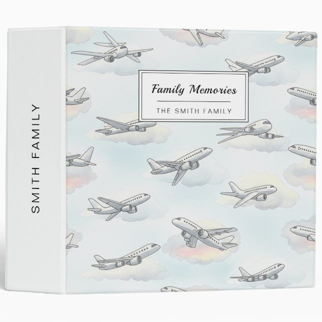 Dreamy Airplane Sky Travel Pattern (1) 3 Ring Binder (Front/Spine)