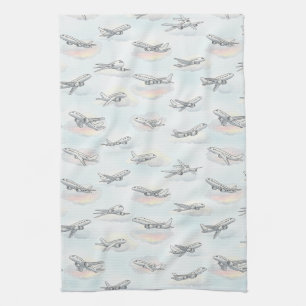 Dreamy Airplane Sky Travel Pattern (1) Kitchen Towel