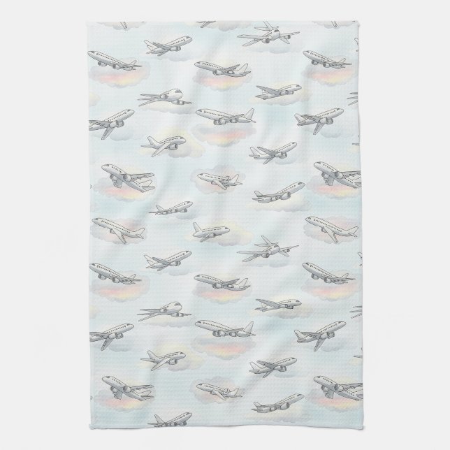 Dreamy Airplane Sky Travel Pattern (1) Kitchen Towel (Vertical)