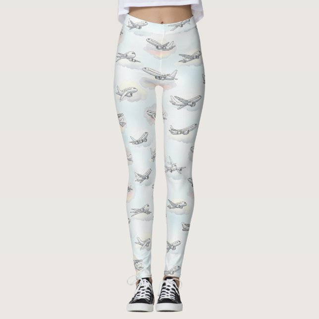 Dreamy Airplane Sky Travel Pattern (1) Leggings (Front)