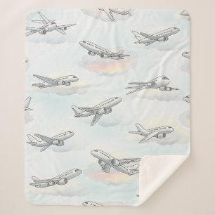 Dreamy Airplane Sky Travel Pattern (1) Sherpa Blanket