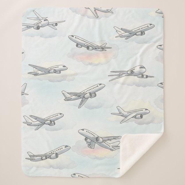 Dreamy Airplane Sky Travel Pattern (1) Sherpa Blanket (Front)