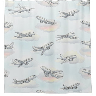 Dreamy Airplane Sky Travel Pattern (1) Shower Curtain