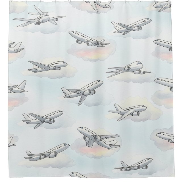 Dreamy Airplane Sky Travel Pattern (1) Shower Curtain (Front)