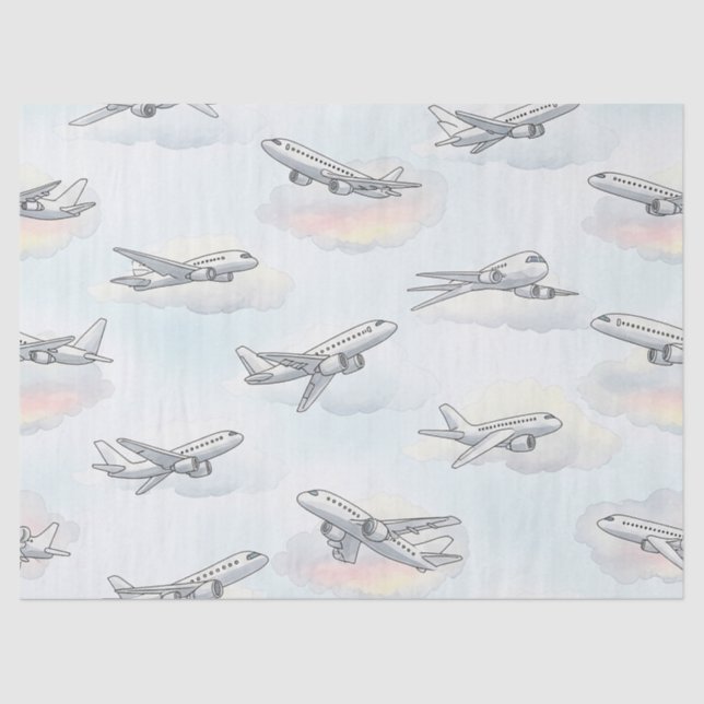 Dreamy Airplane Sky Travel Pattern (1) Tissue Paper (Front)