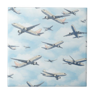 Dreamy Airplane Sky Travel Pattern (2) Ceramic Tile