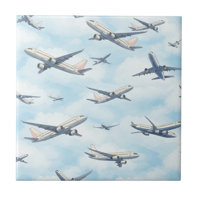 Dreamy Airplane Sky Travel Pattern (2) Ceramic Tile (Front)
