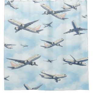 Dreamy Airplane Sky Travel Pattern (2) Shower Curtain