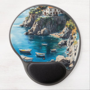 Dreamy Amalfi Coast: Watercolor Painting Design Gel Mouse Pad