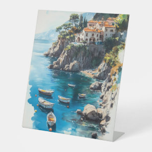 Dreamy Amalfi Coast: Watercolor Painting Design Pedestal Sign
