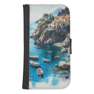 Dreamy Amalfi Coast: Watercolor Painting Design Galaxy S4 Wallet Case