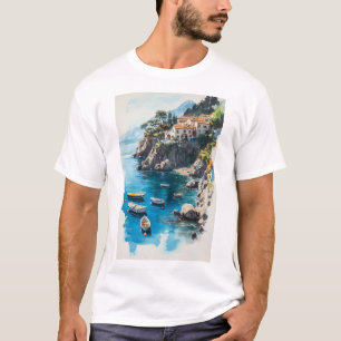 Dreamy Amalfi Coast: Watercolor Painting Design T-Shirt