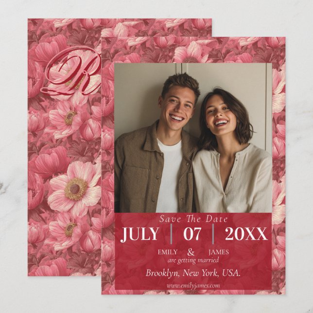 Dreamy Anemones Inspired Outdoor Wedding Save The Date (Front/Back)