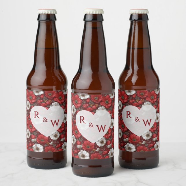 Dreamy Anemones Petal Seaside Wedding Beer Bottle Label (Bottles)