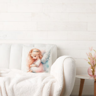 Dreamy angel girl pastel fairy art throw pillow