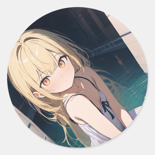 Dreamy Anime Illustration Classic Round Sticker (Front)