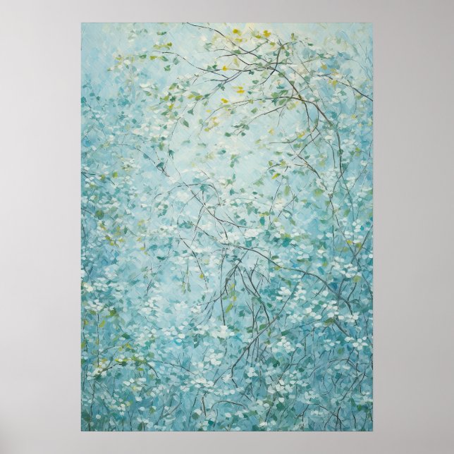 Dreamy Aqua Botanical Branches Serene Nature Art Poster (Front)