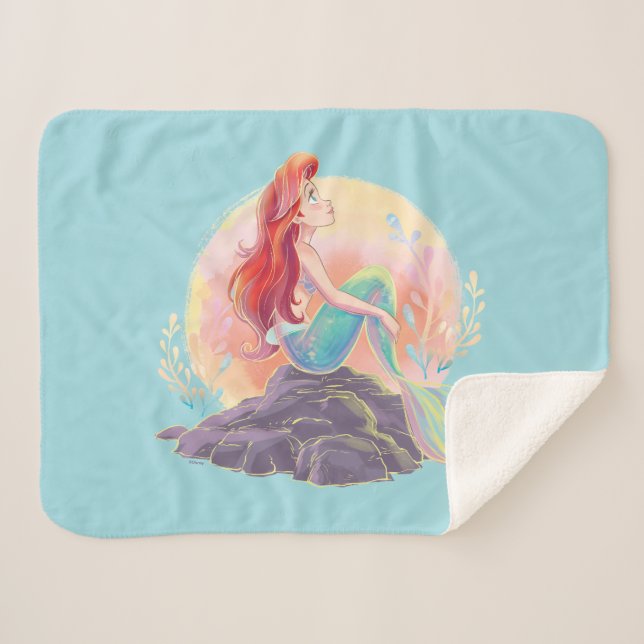 Dreamy Ariel on the Rocks Sherpa Blanket (Front (Horizontal))