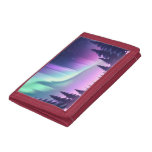 Dreamy Aurora Night: Purple Forest and Green Light Trifold Wallet