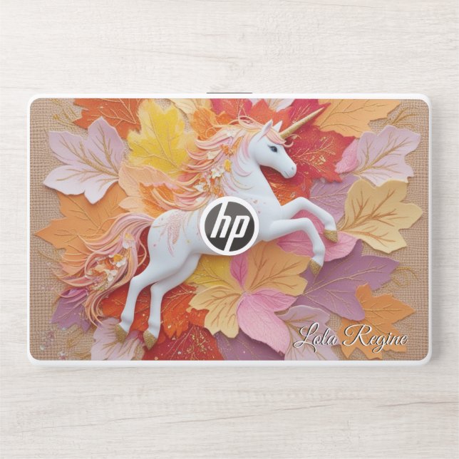 Dreamy Autumn Unicorn Pastel Leaves Floral HP Laptop Skin (Front)