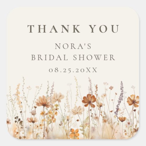 Dreamy Autumn Wildflower Bridal Shower Square Sticker