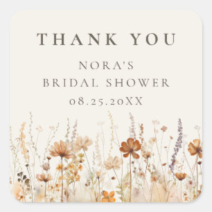 Dreamy Autumn Wildflower Bridal Shower Square Sticker