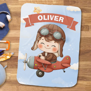 Dreamy Baby Aviator in Red Airplane Blanket