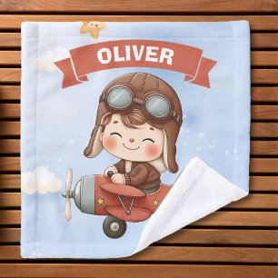 Dreamy Baby Aviator in Red Airplane Wash Cloth