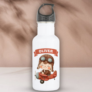 Dreamy Baby Aviator in Red Biplane Stainless Steel Water Bottle
