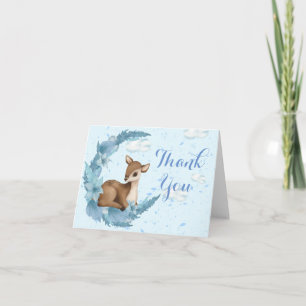 Dreamy baby boy Bambi & blue Flowers moon Clouds Letterpress Thank You Card