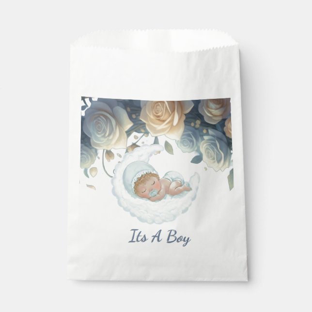 Dreamy Baby Boy Moon And flowers Favor Bag (Front)
