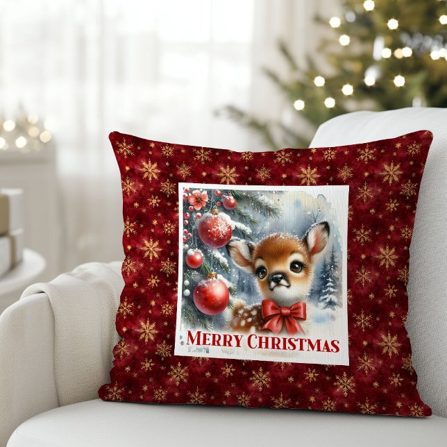 Dreamy Baby Deer Snowy Forest Kids Gift Christmas  Throw Pillow (Dreamy Baby Deer Snowy Forest Kids Gift Christmas Pillow

)