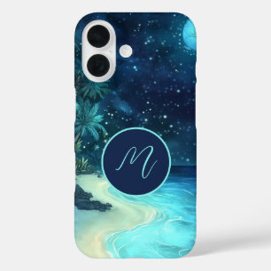 Dreamy Beach Starry Night Sky Monogram iPhone 16 Case