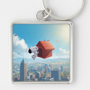 Dreamy Beagle Floating City Comic Illustration Keychain