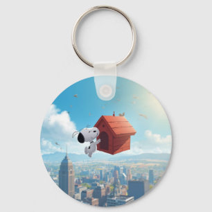 Dreamy Beagle Floating City Comic Illustration Keychain