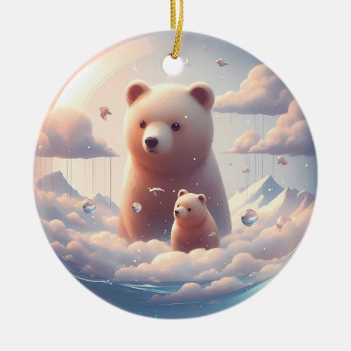 Dreamy Bear and cub  Ceramic Ornament