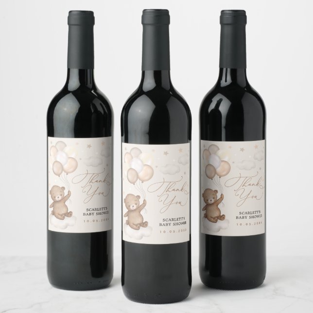 Dreamy Bear & Balloons Baby Shower Favors Wine Label (Bottles)