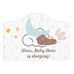 Dreamy Bear On The Cloud Kids Nursery Door Sign