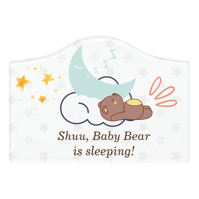 Dreamy Bear On The Cloud Kids Nursery Door Sign (Small Crest Front)