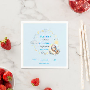 Dreamy Bear on the Moon Stars Clouds Napkins