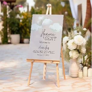 Dreamy Beige Heaven Sent Gender Reveal Welcome Foam Board