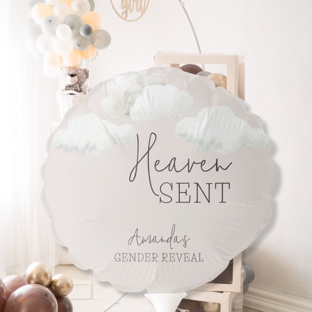 Dreamy Beige Neutral Heaven Sent Gender Reveal Balloon (Creator Uploaded)